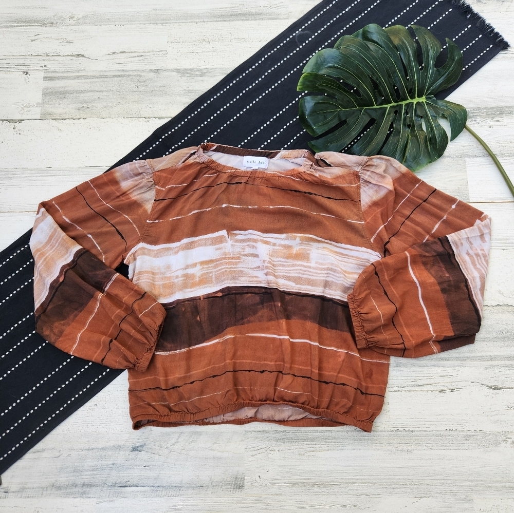 Bella Dahl Elastic Shirred Top In Rust Stripes Pr… - image 2